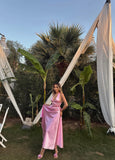 VELVETTA – Pembe Deri Desenli Saten Elbise