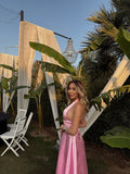 VELVETTA – Pembe Deri Desenli Saten Elbise