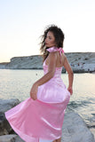 VELVETTA – Pembe Deri Desenli Saten Elbise