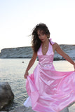 VELVETTA – Pembe Deri Desenli Saten Elbise