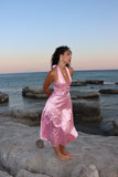VELVETTA – Pembe Deri Desenli Saten Elbise