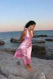 VELVETTA – Pembe Deri Desenli Saten Elbise
