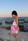 VELVETTA – Pembe Deri Desenli Saten Elbise