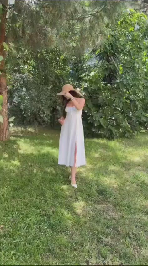 SCARLET - Beyaz Bağcıklı ve Yırtmaçlı Elbise
