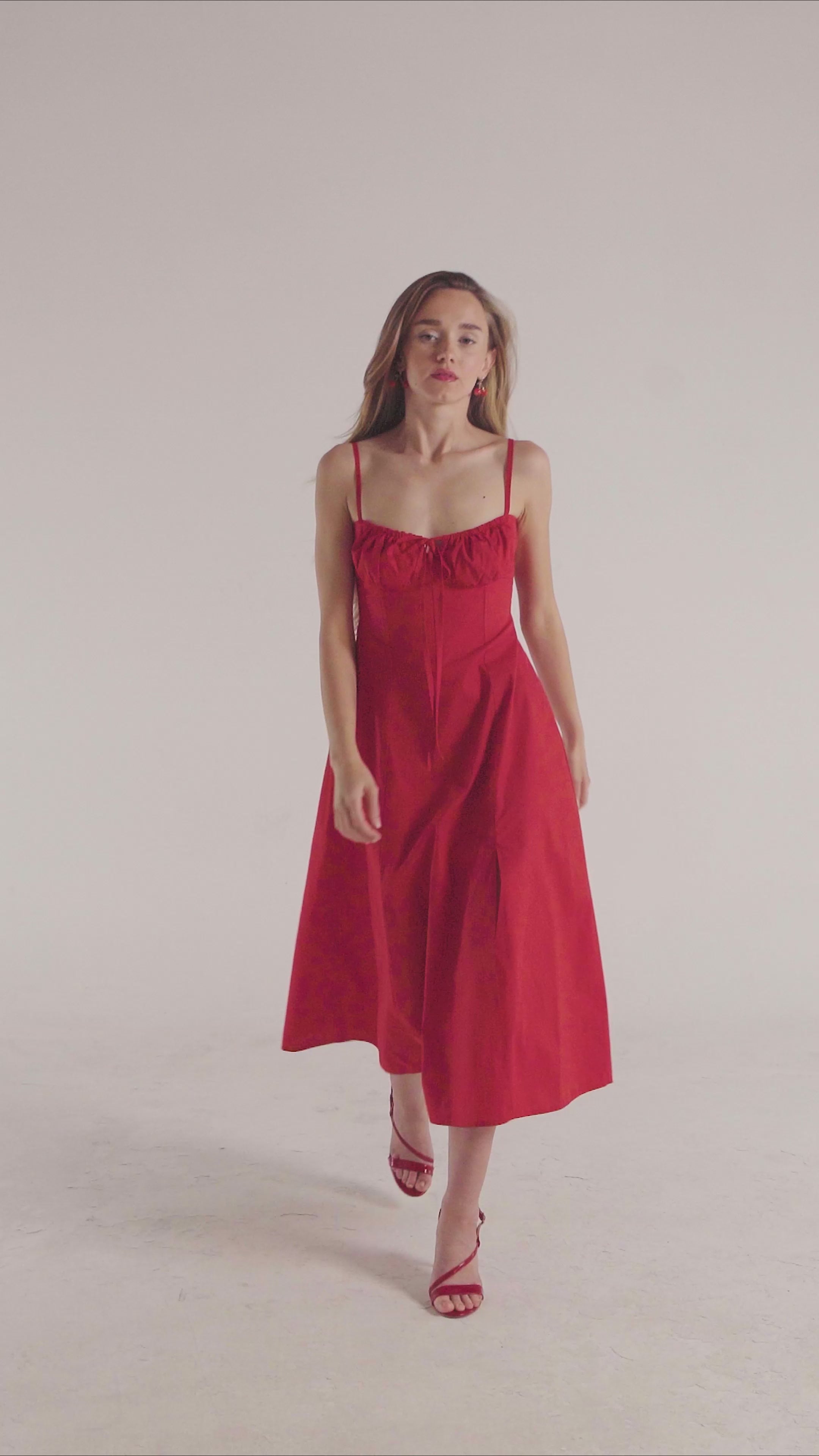 SCARLET - Kırmızı Bağcıklı ve Yırtmaçlı Elbise